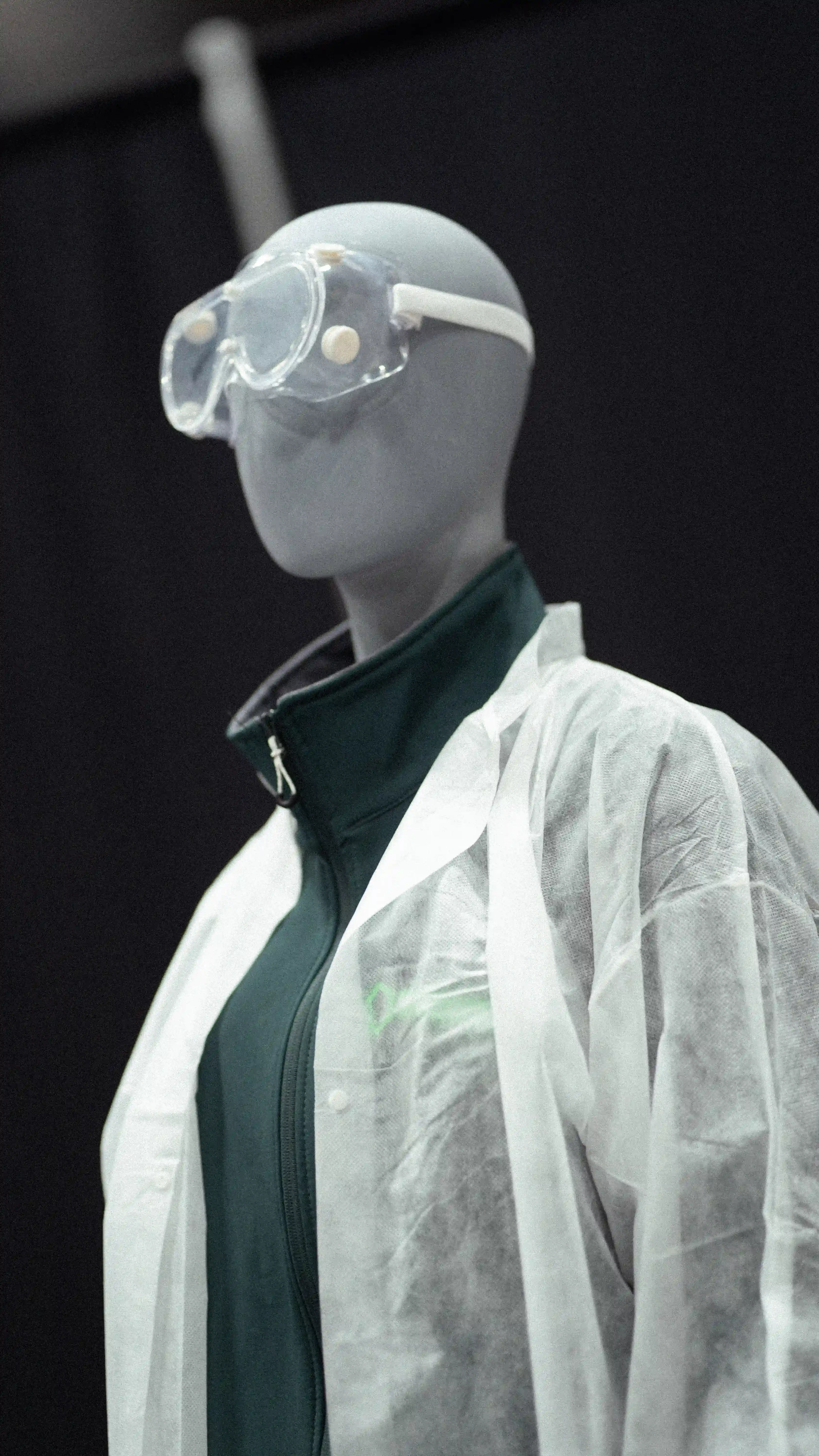 A Model puppet equipped with protective clothing from Pharma Stuff
